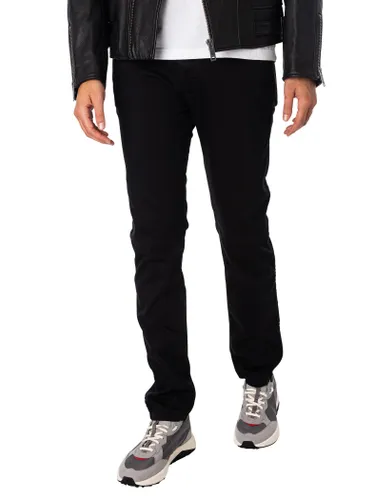 HUGO Mens 708 Black Slim-fit Jeans in Comfort-Stretch Denim