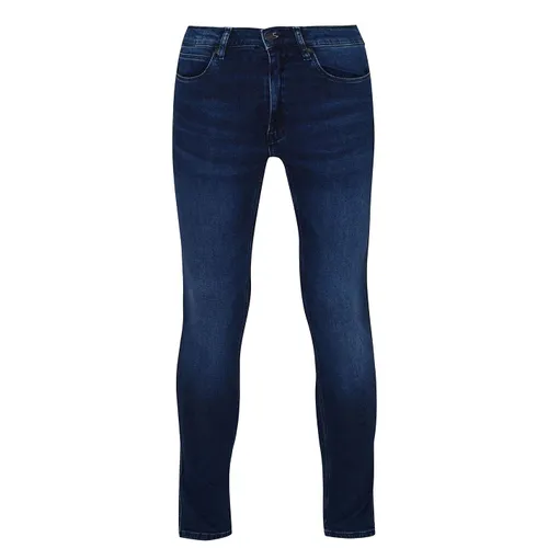 HUGO Mens 734 Used-Effect Skinny-fit Jeans in mid-Blue