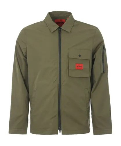 Hugo Mens Emmond Cotton Nylon Zip Overshirt - Dark Green