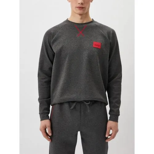 HUGO Mens Open Grey Logo Patch Sweatshirt