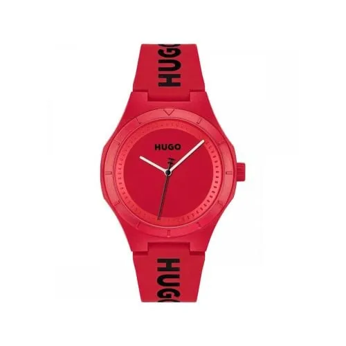 HUGO Mens Red Silicone #LIT Watch