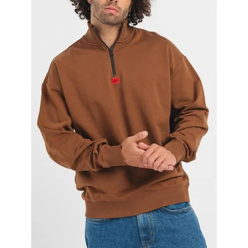 HUGO Mens Rust Copper Durty Half Zip Sweatshirt