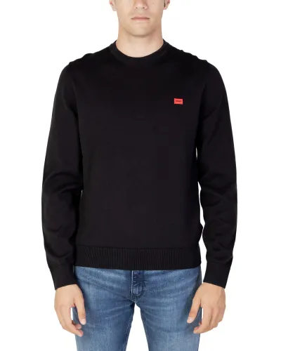 HUGO Mens San Cassius-C1 Organic-Cotton Sweater with red