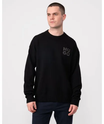 Hugo San Cassio Mens Stacked Logo Sweater - Black