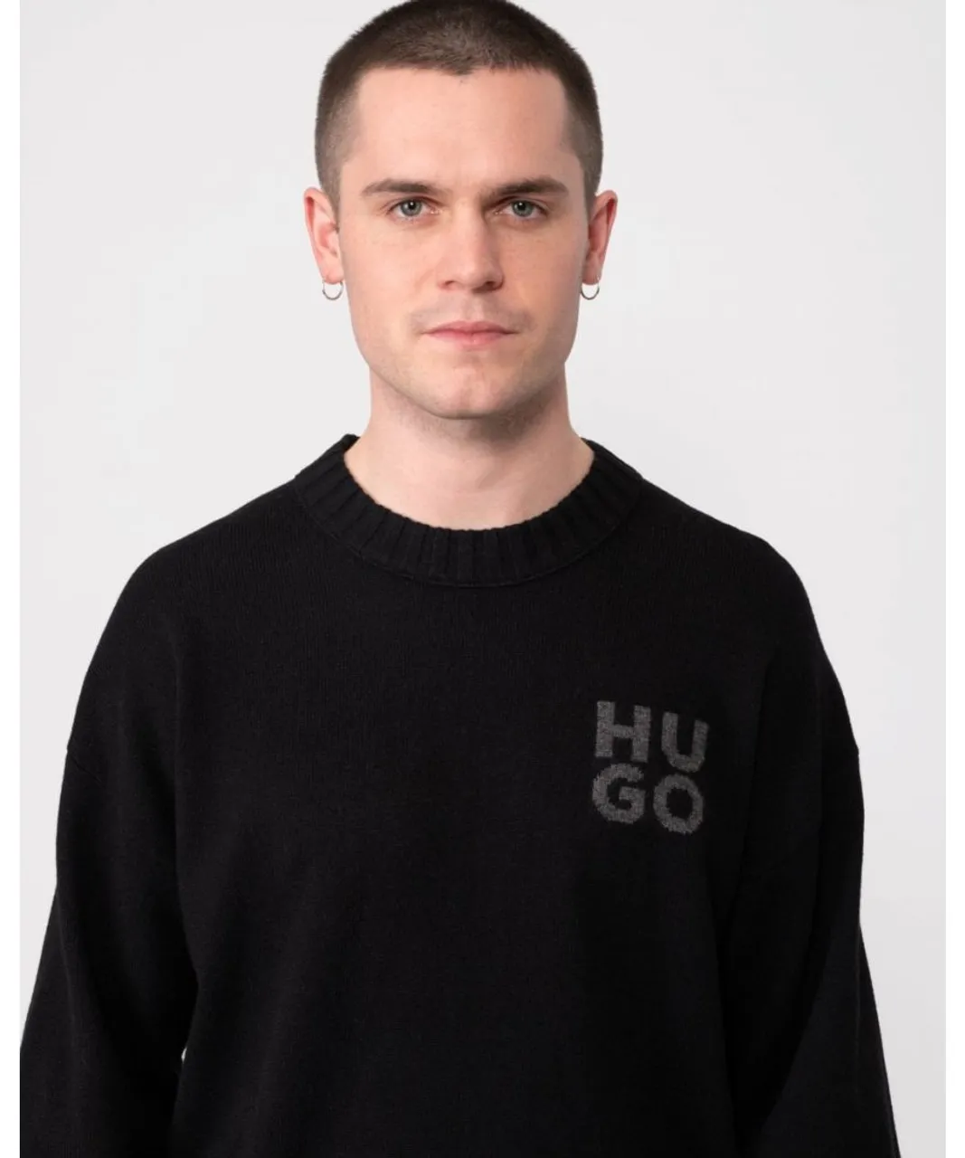 Hugo San Cassio Mens Stacked Logo Sweater - Black