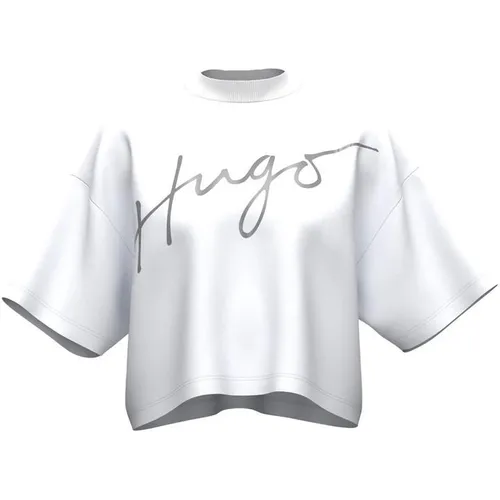 Hugo Script Crop T-Shirt Womens - White