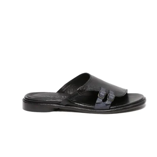 Hundred100 , Chic Black Leather Slide Sandals ,Black female, Sizes: