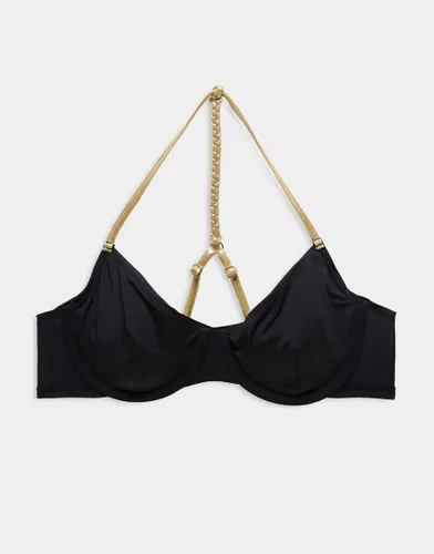 Hunkemoller paradise bikini top with t bar strap in nero-Black