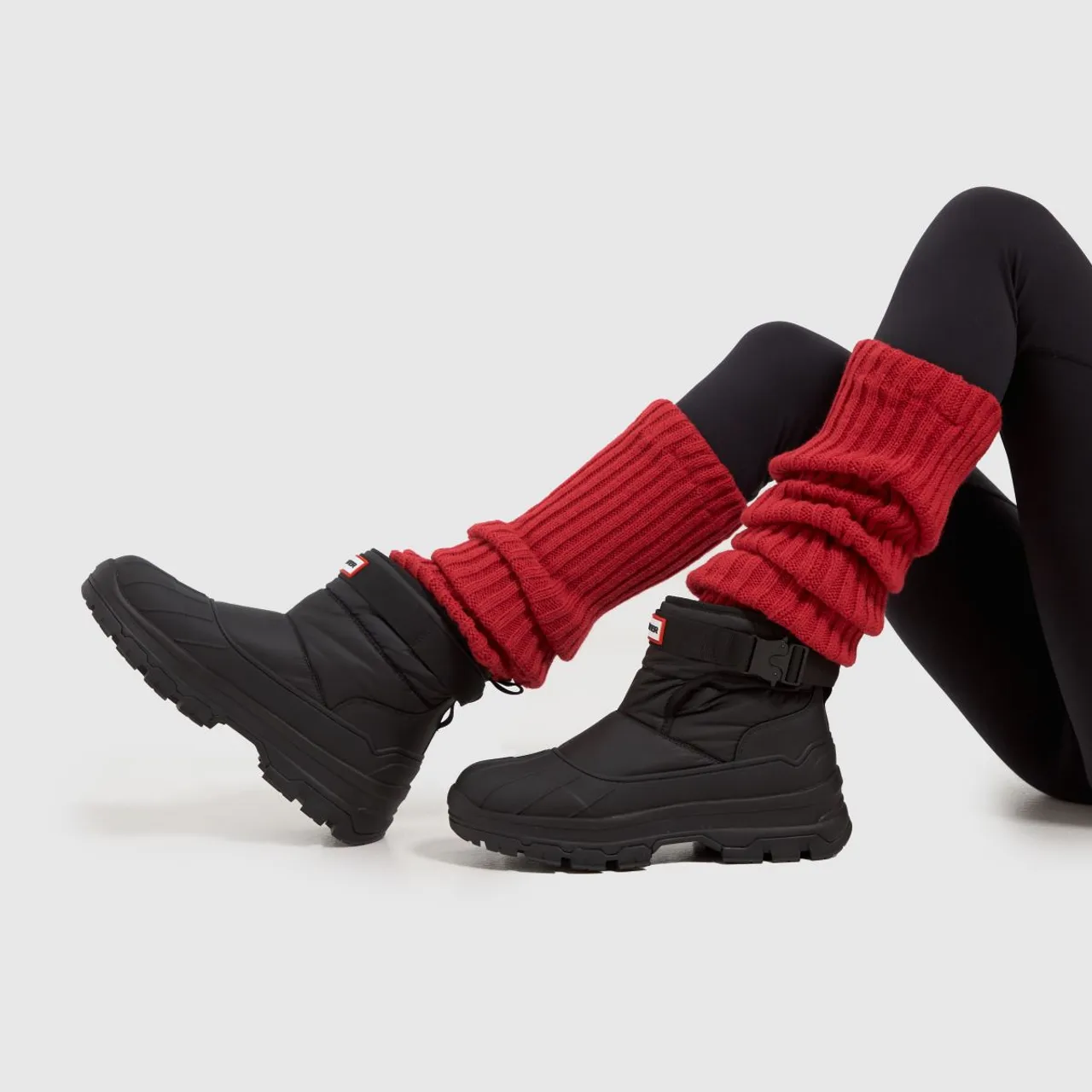 HUNTER BOOTS SOR Womens Black Short Buckle Snow Boots