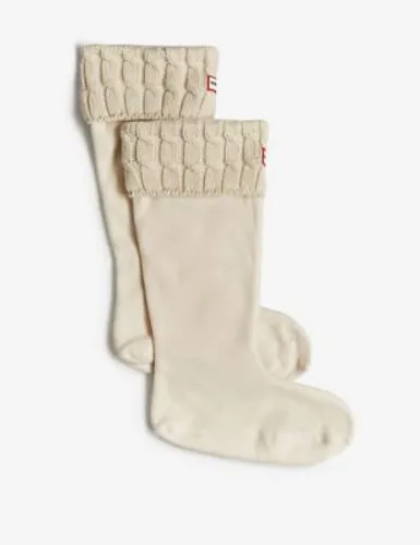 Hunter Womens Cable Knit Boot Socks - M - White, White