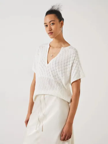 HUSH Adeena Pointelle Stitch Knitted T-Shirt, Soft White - Soft White - Female