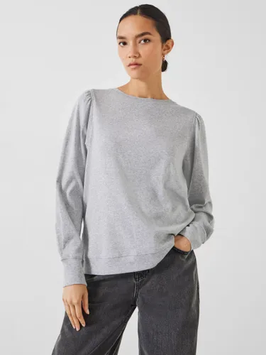 HUSH Emily Puff Sleeve Cotton Jersey Top - Grey Marl - Female