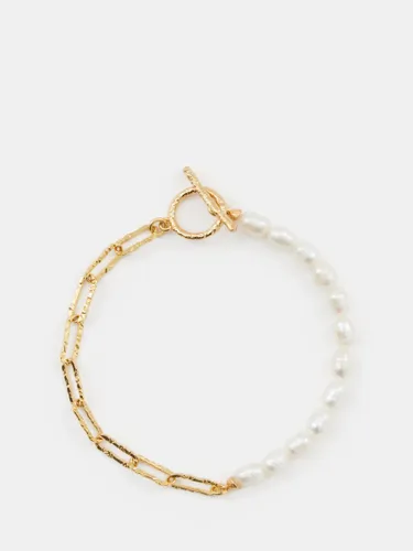HUSH Hadley Hammered Pearl Chain Bracelet, Gold - Gold - Female