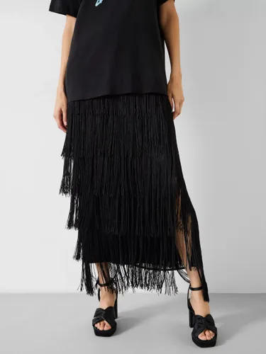 HUSH Hailey Satement Fringed Maxi Skirt, Black - Black - Female
