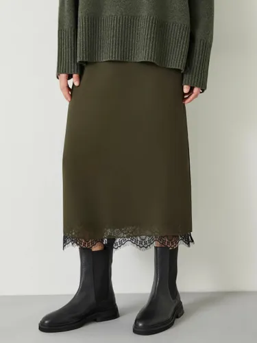 HUSH Jordana Lace Hem Midi Skirt, Forest Green - Forest Green - Female