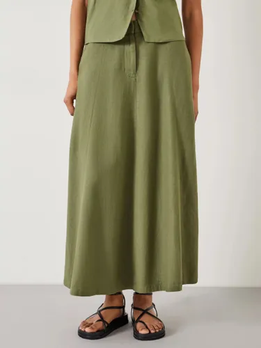 HUSH Juliah Linen Blend Maxi Skirt, Olive - Olive - Female