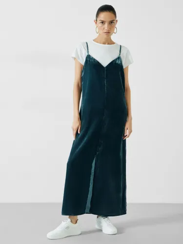 HUSH Leila Split Velvet Midi Dress, Dark Blue - Dark Blue - Female