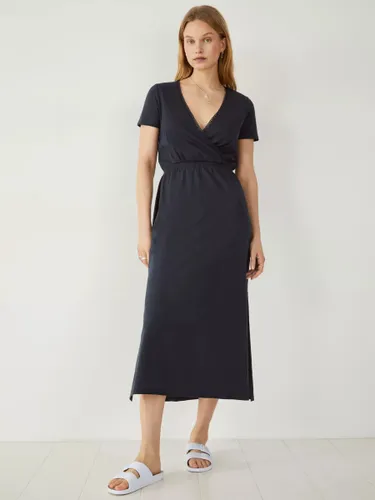 HUSH Naila Lace Trim Organic Cotton Jersey Midi Dress, Midnight Navy - Midnight Navy - Female