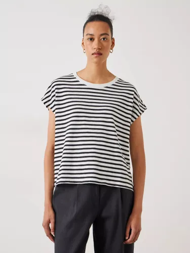 HUSH Piper Stripe Cap Sleeve T-Shirt, White/Black - White/Black - Female