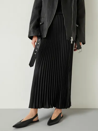HUSH Pleated Satin Maxi Skirt, Black - Black - Female