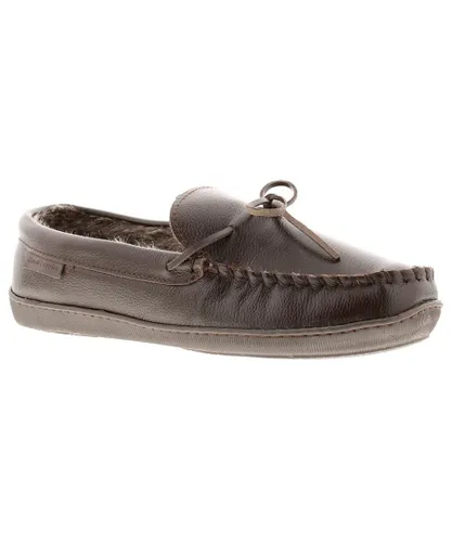Hush Puppies Ace Leather MEMORY FOAM Slippers Mens - Brown
