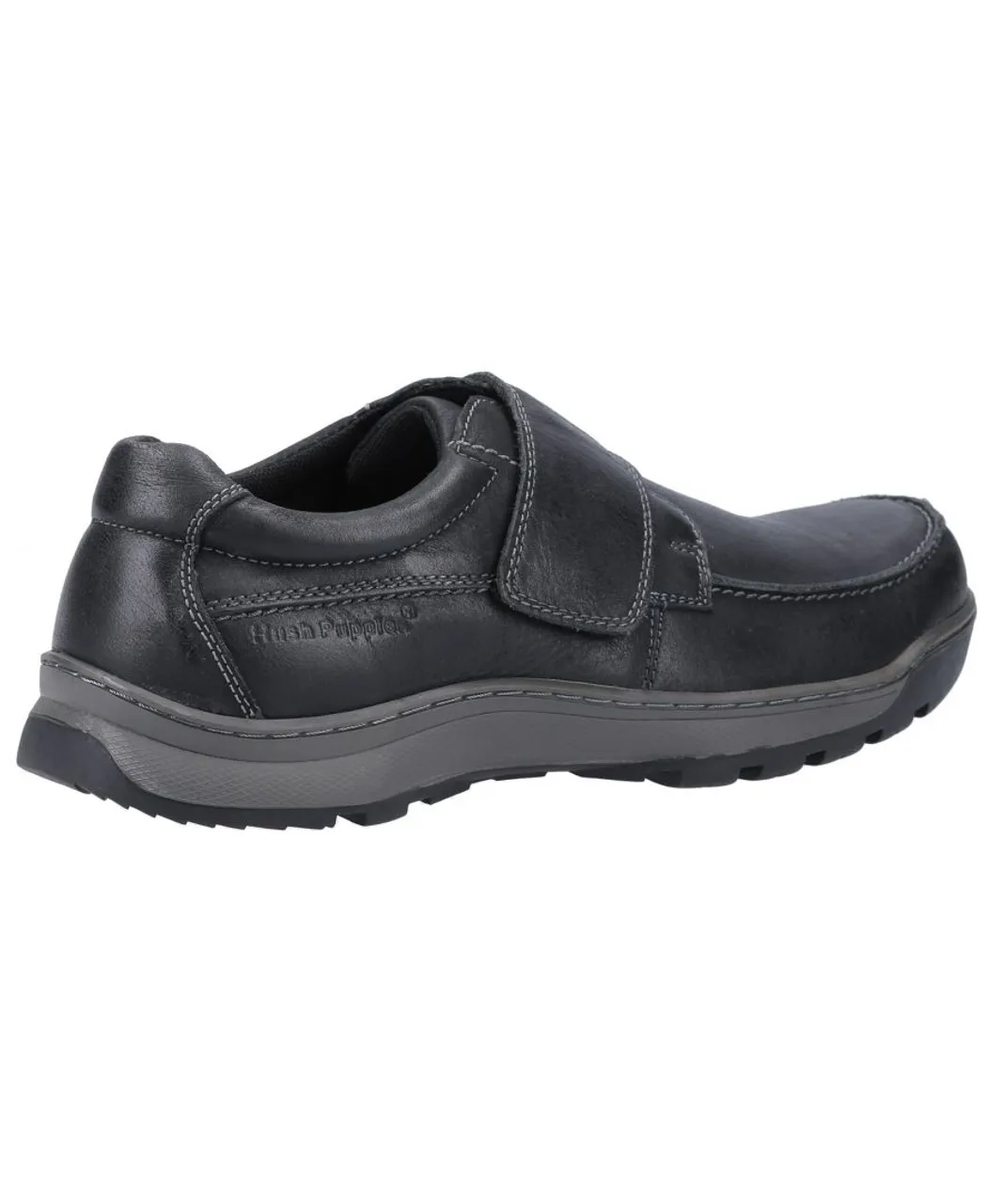 Hush Puppies Casper Touch Fastening Mens Shoes - Black Leather