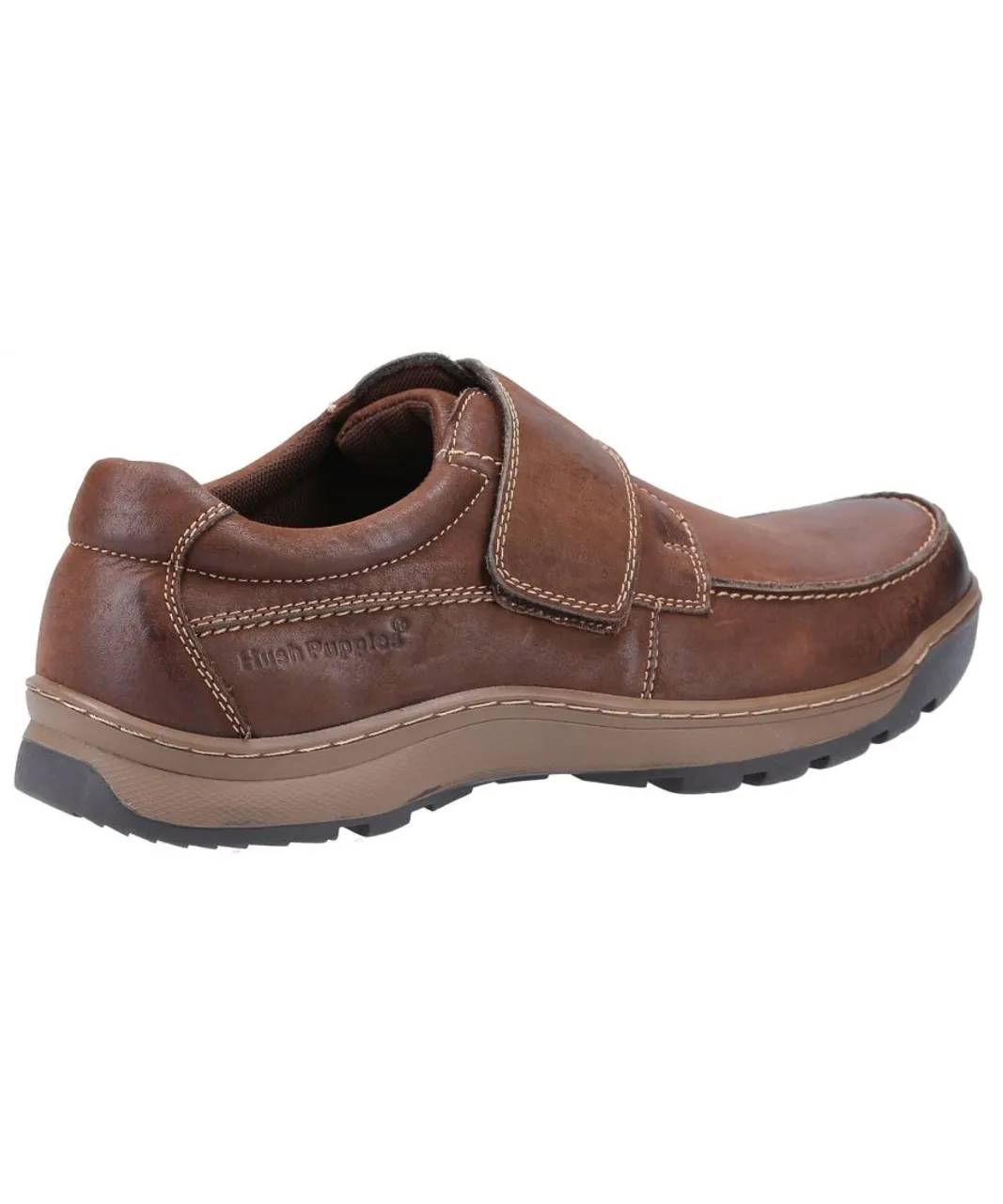 Hush Puppies Casper Touch Fastening Mens Shoes - Brown Leather