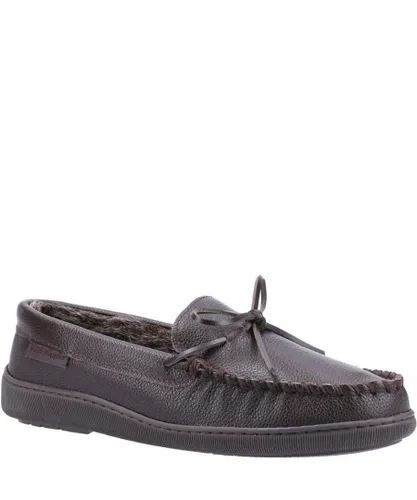 Hush Puppies Mens Ace Leather Slippers (Brown)