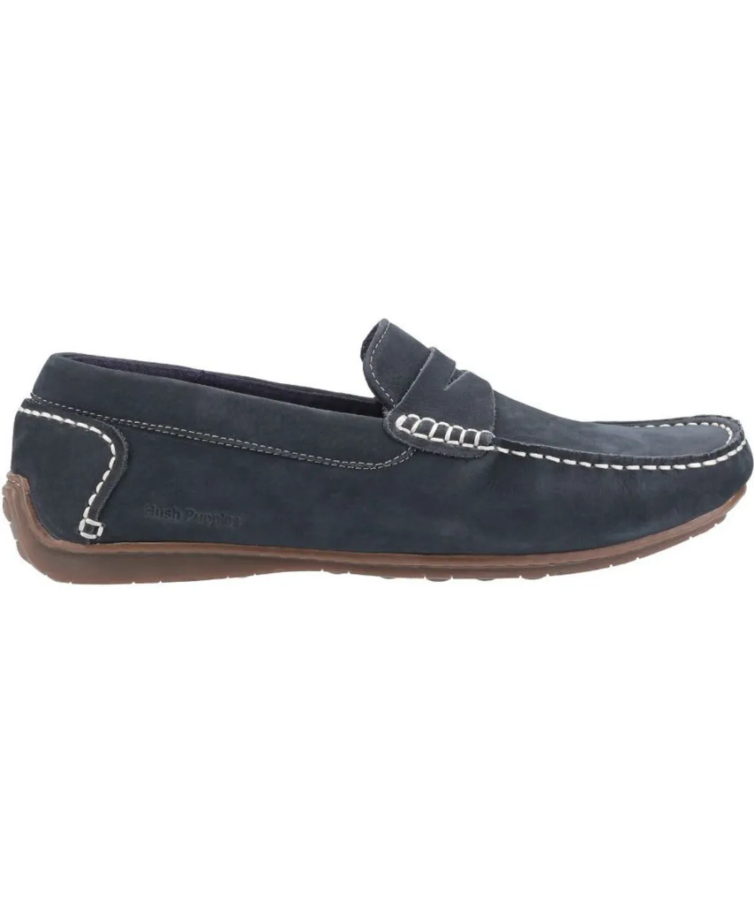 Hush Puppies Mens Roscoe Leather Slip On Loafer Shoes - Navy Nubuck Leather
