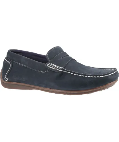 Hush Puppies Mens Roscoe Leather Slip On Loafer Shoes - Navy Nubuck Leather
