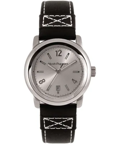 Hush Puppies : Mens Silver Watch.. - Black Leather - One Size