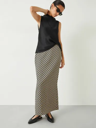 HUSH Reema Diagonal Stripe Split Maxi Skirt, Black/Cream - Black/Cream - Female