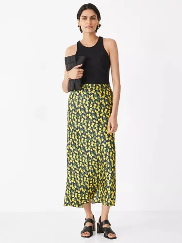 HUSH Simone Cherry Print Maxi Skirt, Yellow/Black - Yellow/Black - Female