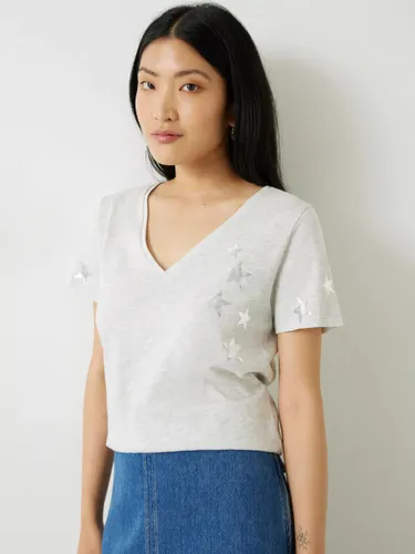 HUSH Star Print Slub T-Shirt - Lightest Grey Marl/Silver - Female