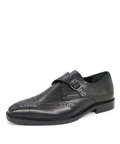 HX London Barnet Leather Black Mens Brogue Monk Shoes