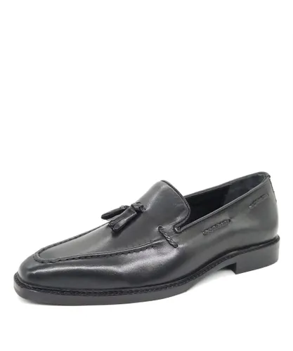 HX London Beddington Leather Black Mens Slip On Tassel Loafer Shoes