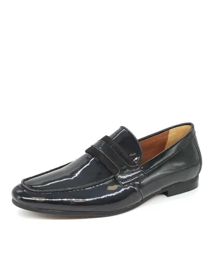 HX London Croydon Patent Leather Black Mens Slip On Loafer Shoes