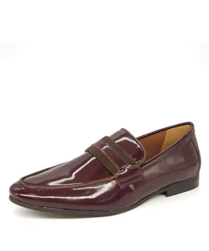 HX London Croydon Patent Leather Burgundy Mens Slip On Loafer Shoes