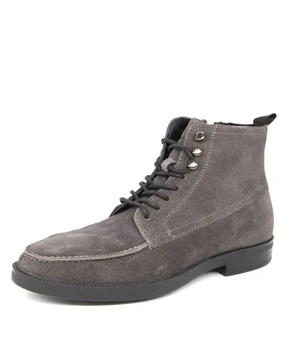 HX London Ealing Suede Leather Grey Mens Lace Up Zip Boots