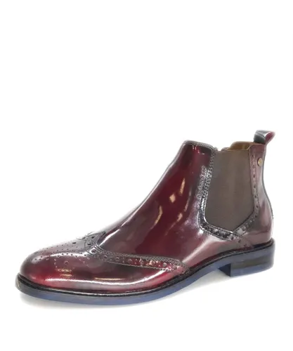 HX London Erith Leather Cherry Oxblood Mens Brogue Chelsea Boots