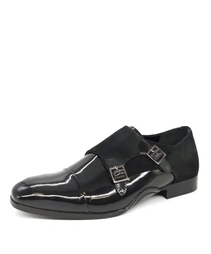 HX London Redbridge Suede Leather Black Mens Double Monk Shoes