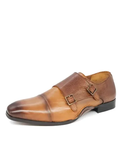HX London Redbridge Suede Leather Tan Mens Double Monk Shoes