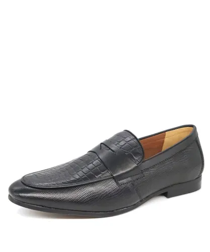 HX London Sutton Leather Black Mens Slip On Penny Loafer Shoes