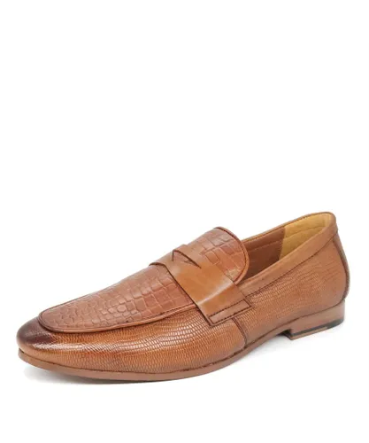 HX London Sutton Leather Tan Mens Slip On Penny Loafer Shoes