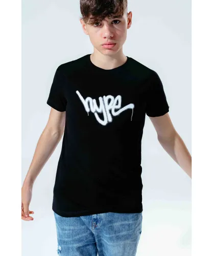 Hype Boys Black Graffiti Script Kids T-Shirt - Black/White Cotton