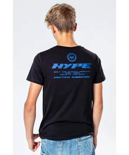 Hype Boys Black Large Logo Back Print Kids T-Shirt - Black/Blue Cotton