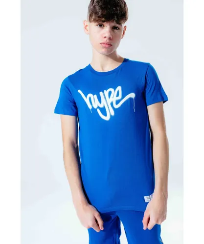 Hype Boys Blue Graffiti Script Kids T-Shirt Cotton