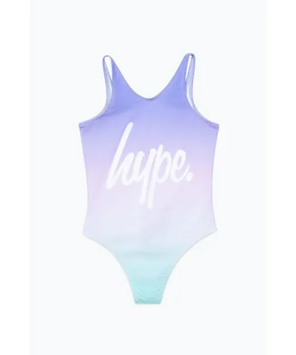 Hype Girls Aqua Fade Script Swimsuit - Blue