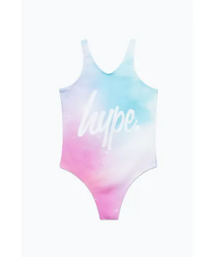 Hype Girls Pink Pastel Fade Script Swimsuit