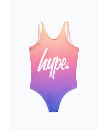 Hype Girls Purple Yellow Fade Script Swimsuit